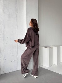 Велюровий жіночий костюм на блискавці коричневого кольору 31473