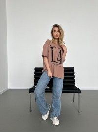 Базова жіноча футболка з написом кавового кольору 31490