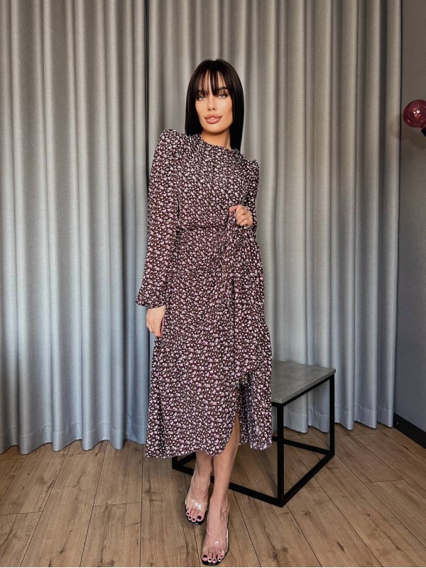 Повітряна сукня мідi у квітку бордвого кольору 31529