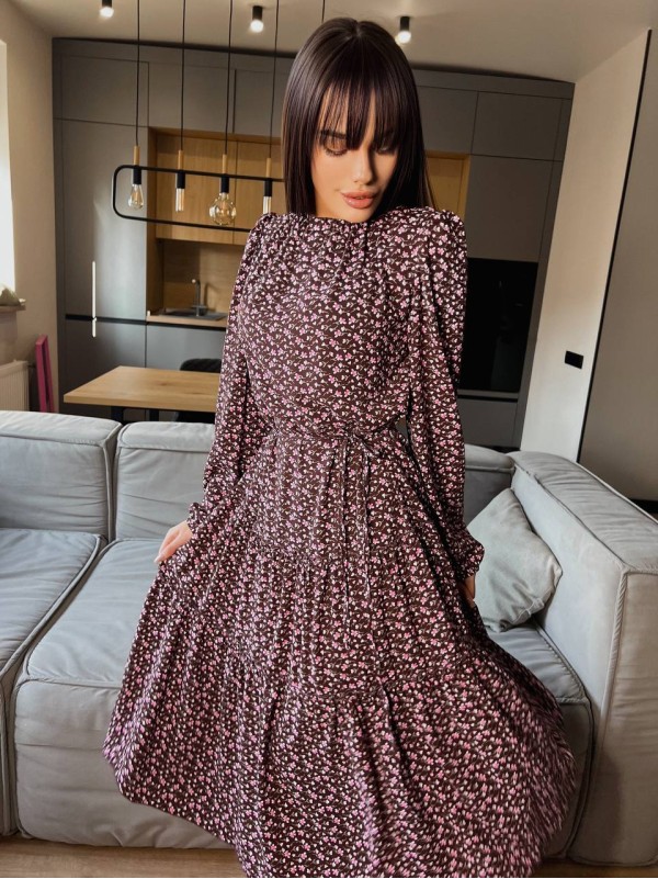 Повітряна сукня мідi у квітку бордвого кольору 31529