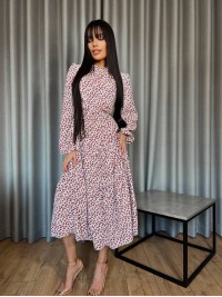 Повітряна сукня мідi у квітку пудрового кольору 31530