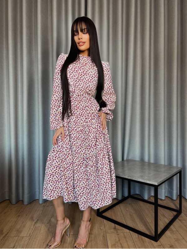 Повітряна сукня мідi у квітку пудрового кольору 31530