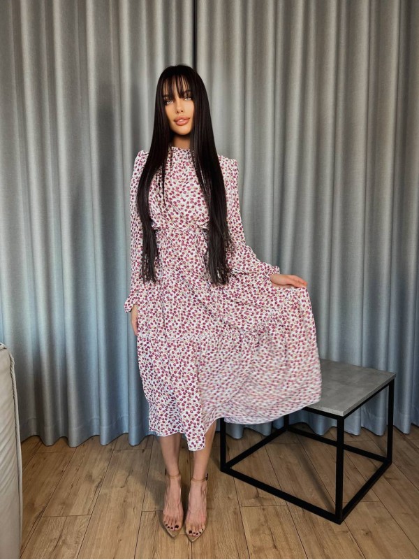 Повітряна сукня мідi у квітку пудрового кольору 31530