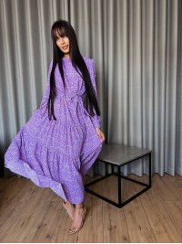 Повітряна сукня мідi у квітку бузкового кольору 31531