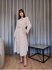 Повітряна сукня мідi у квітку бежевого кольору 31532