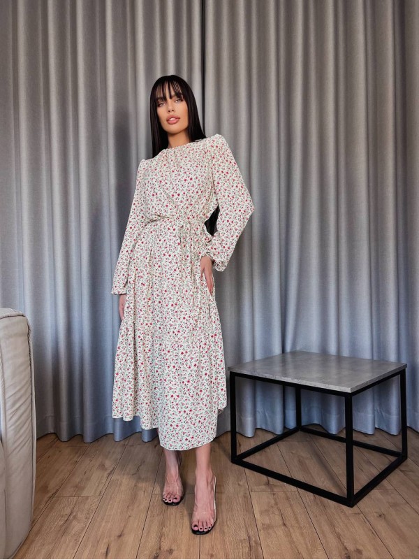 Повітряна сукня мідi у квітку бежевого кольору 31532