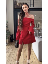 Класична сукня міні з відкритими плечима червоного кольору 31552