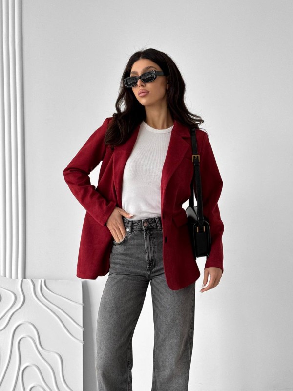 Жіночий замшевий піджак бордового кольору 31556