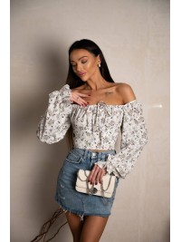 Топ із довгим рукавом на зав'язках молочного кольору 31558