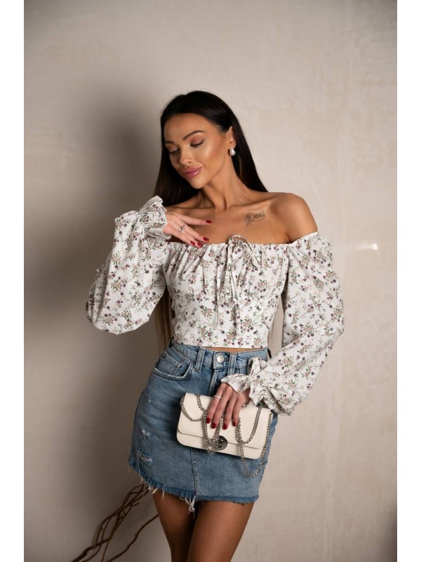 Топ із довгим рукавом на зав'язках молочного кольору 31558