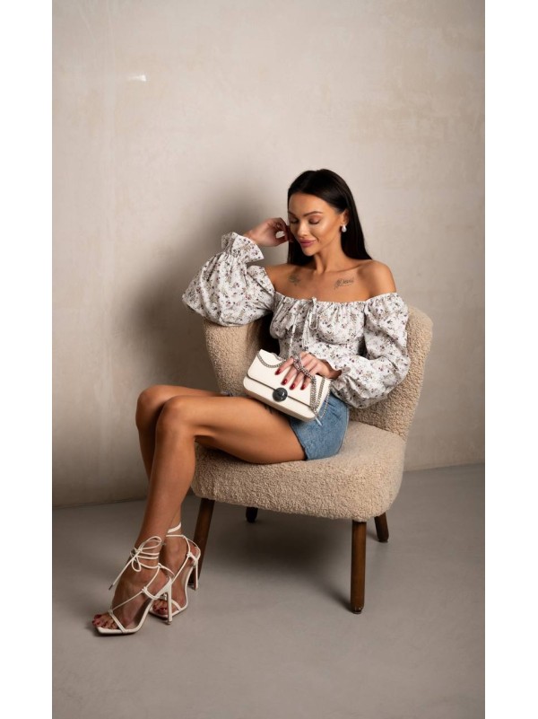 Топ із довгим рукавом на зав'язках молочного кольору 31558