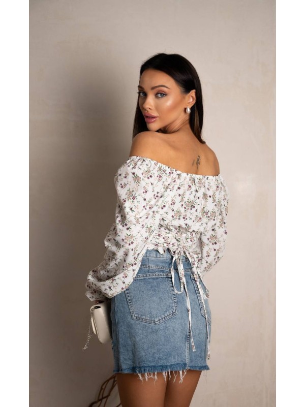 Топ із довгим рукавом на зав'язках молочного кольору 31558