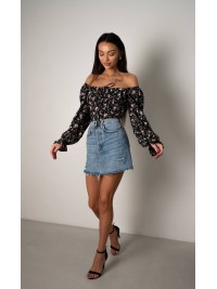 Топ із довгим рукавом на зав'язках чорного кольору 31559