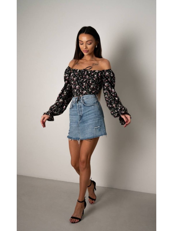 Топ із довгим рукавом на зав'язках чорного кольору 31559