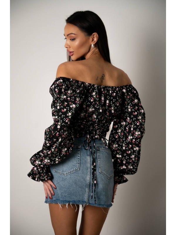 Топ із довгим рукавом на зав'язках чорного кольору 31559