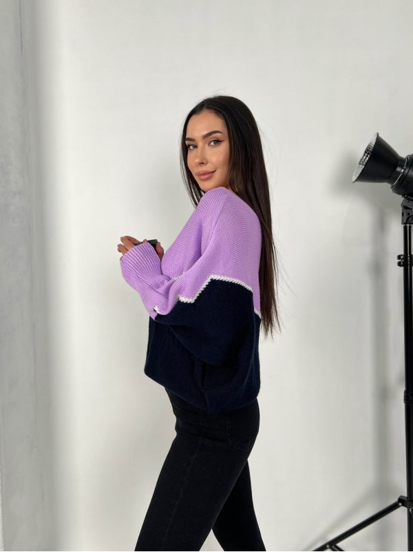 Тонкий жіночий светр бузкового кольору 31605