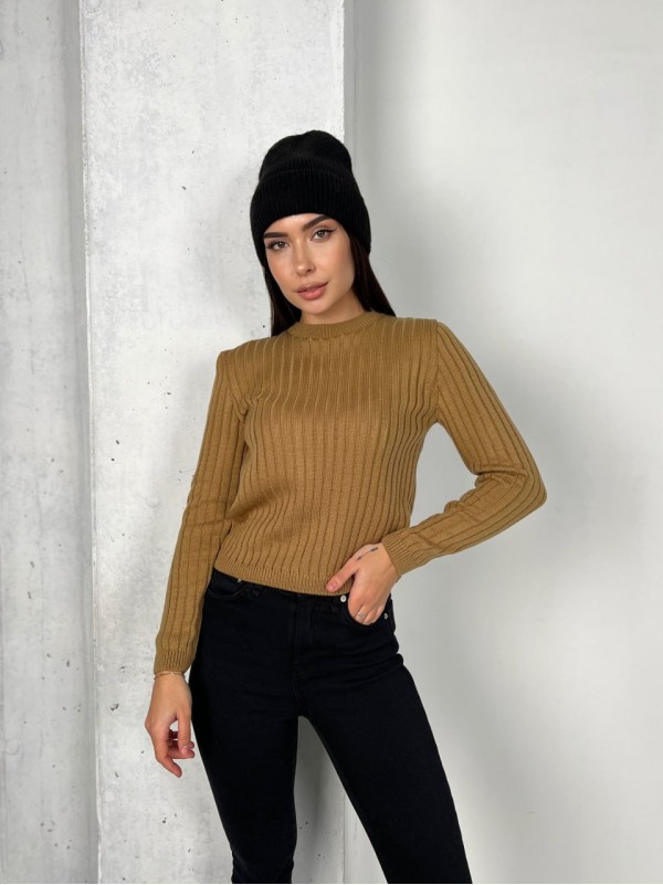 Обтягуючий жіночий светр кавового кольору 31609