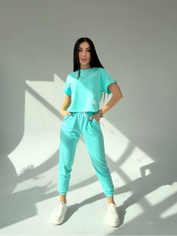 Жіночий костюм прогулянковий м'ятного кольору 31644