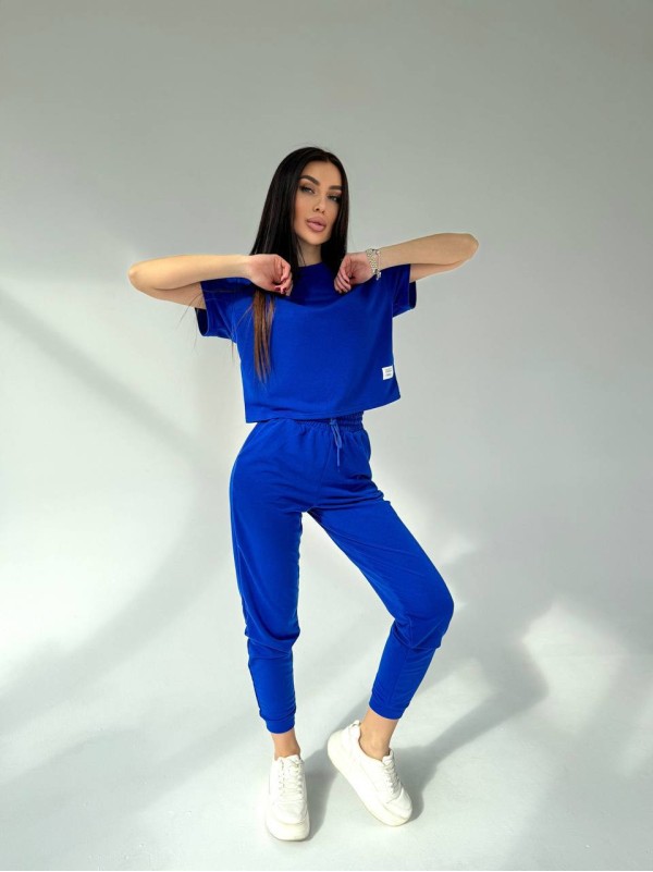 Жіночий костюм прогулянковий синього кольору 31646