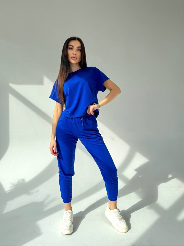 Жіночий костюм прогулянковий синього кольору 31646