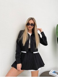Жіночий костюм 2-ка (спідниця-шорти+піджак) чорного кольору 31649