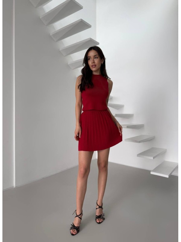 Жіночий легкий костюм 2-ка зі спідницею червоного кольору 31654