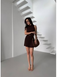 Жіночий легкий костюм 2-ка зі спідницею коричневого кольору 31655