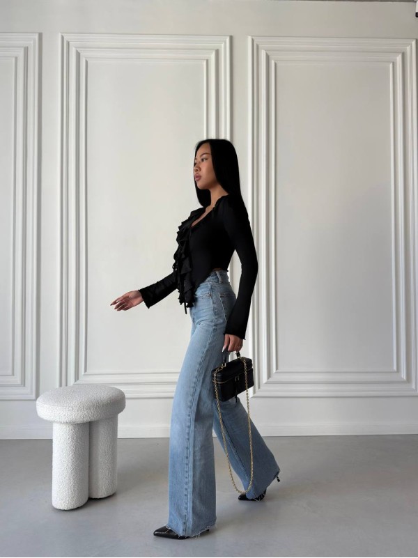 Жіночий топ із воланами на зав'язках чорного кольору 31660