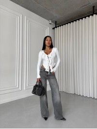 Жіночий топ із воланами на зав'язках молочного кольору 31661