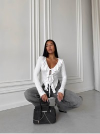 Жіночий топ із воланами на зав'язках молочного кольору 31661