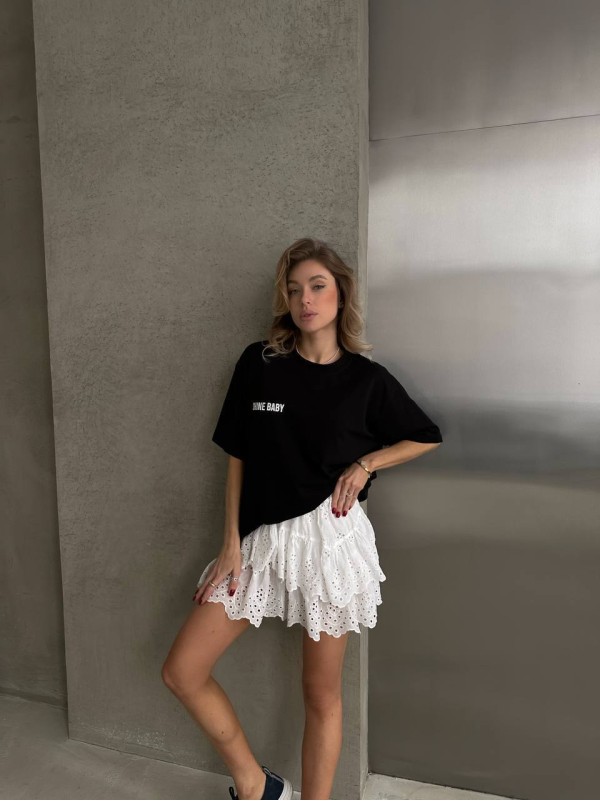 Бавовняна футболка з написом чорного кольору 31664