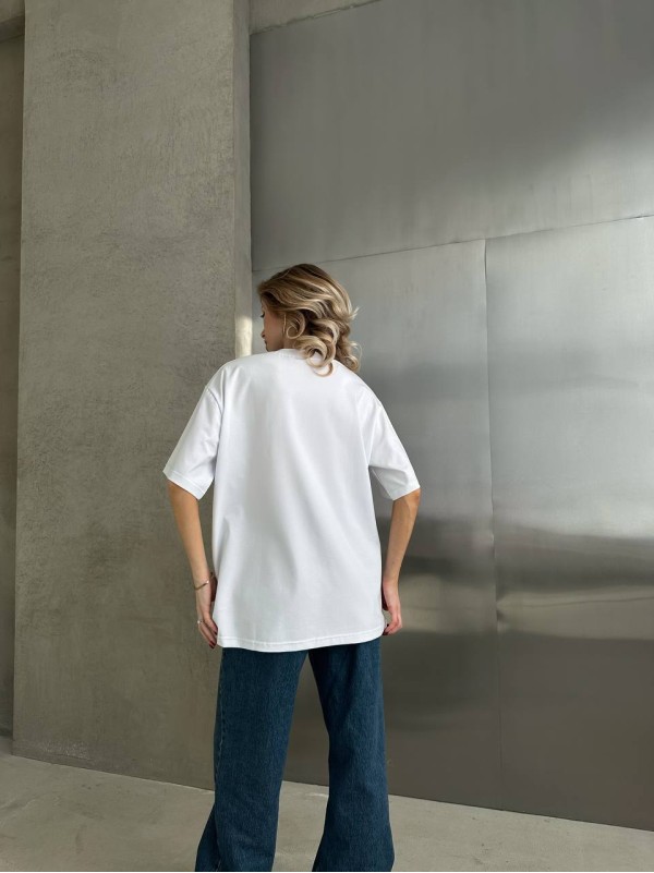 Бавовняна футболка з написом бiлого кольору 31665