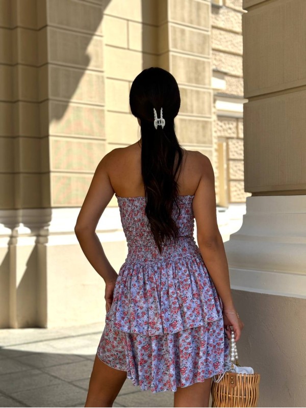 Пишна сукня міні в квітку лавандового кольору 31697