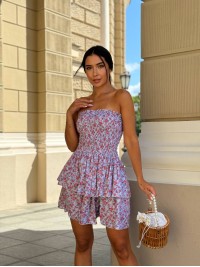 Пишна сукня міні в квітку лавандового кольору 31697