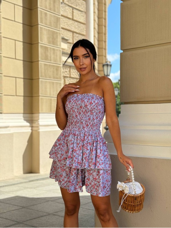 Пишна сукня міні в квітку лавандового кольору 31697