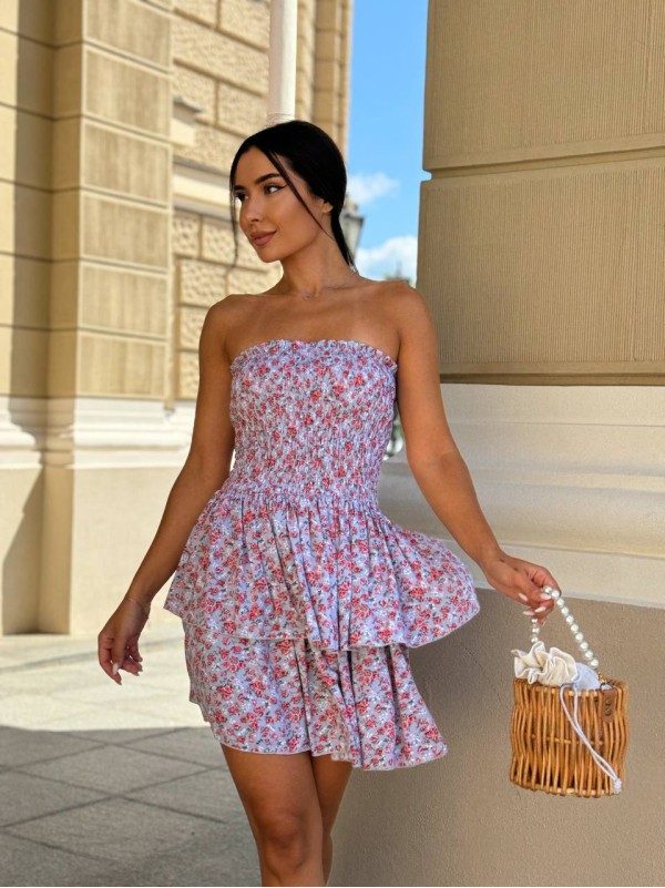 Пишна сукня міні в квітку лавандового кольору 31697