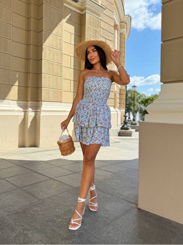 Пишна сукня міні в квітку м'ятного кольору 31700