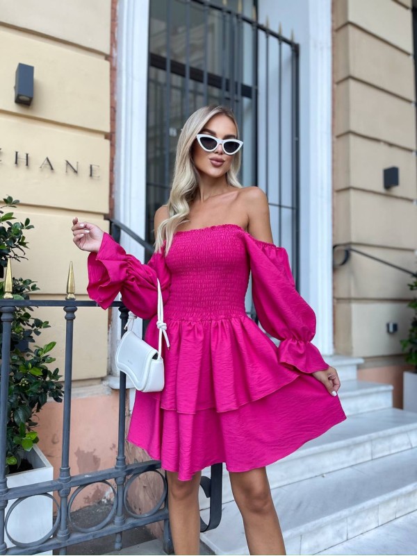 Льняна сукня міні малинового кольору 31703