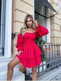 Льняна сукня міні червоного кольору 31704