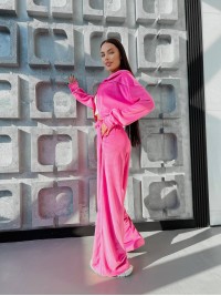 Велюровий жіночий костюм з капюшоном малинового кольору 31711