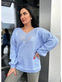 Легкий жіночий светр із вирізом блакитного кольору 31725