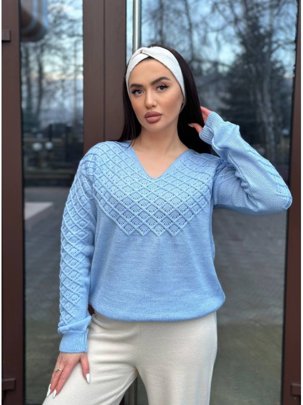 Базовий жіночий светр блакитного кольору 31734