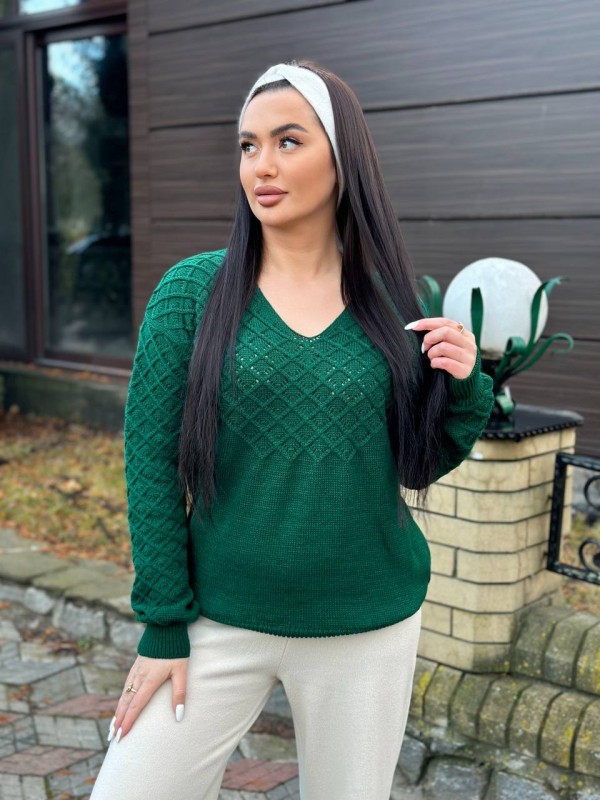 Базовий жіночий светр зеленого кольору 31735