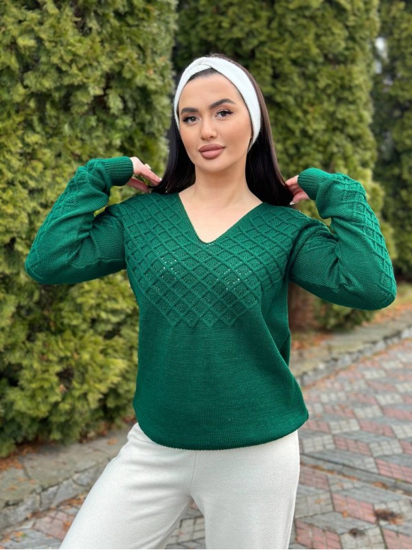 Базовий жіночий светр зеленого кольору 31735