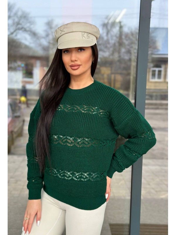 Тонкий жіночий светр зеленого кольору 31736