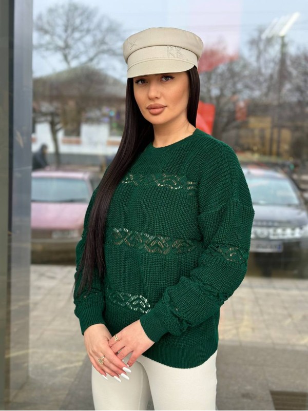 Тонкий жіночий светр зеленого кольору 31736