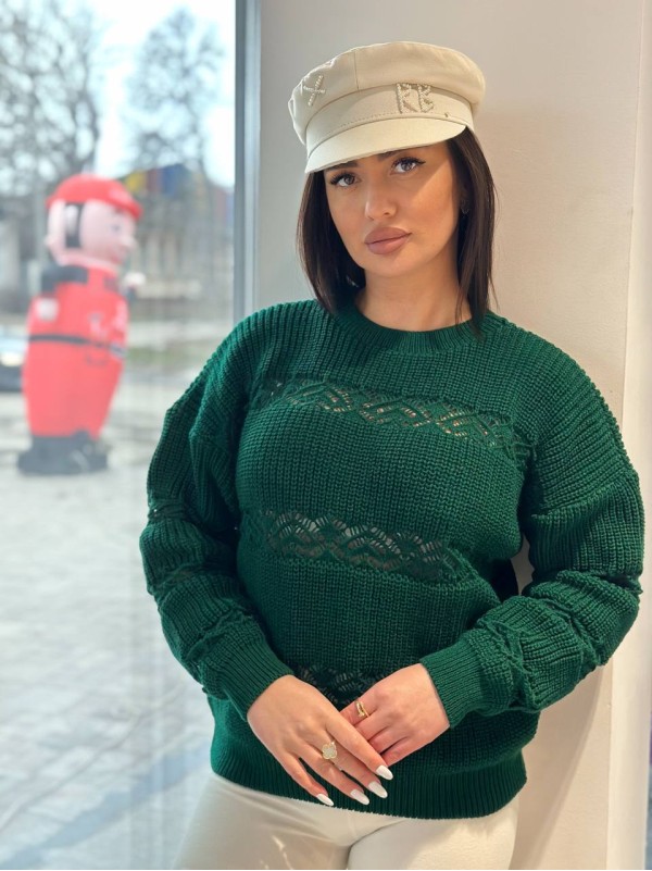 Тонкий жіночий светр зеленого кольору 31736