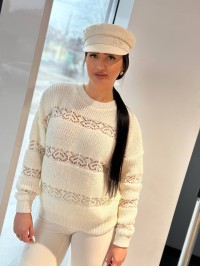 Тонкий жіночий светр молочного кольору 31737