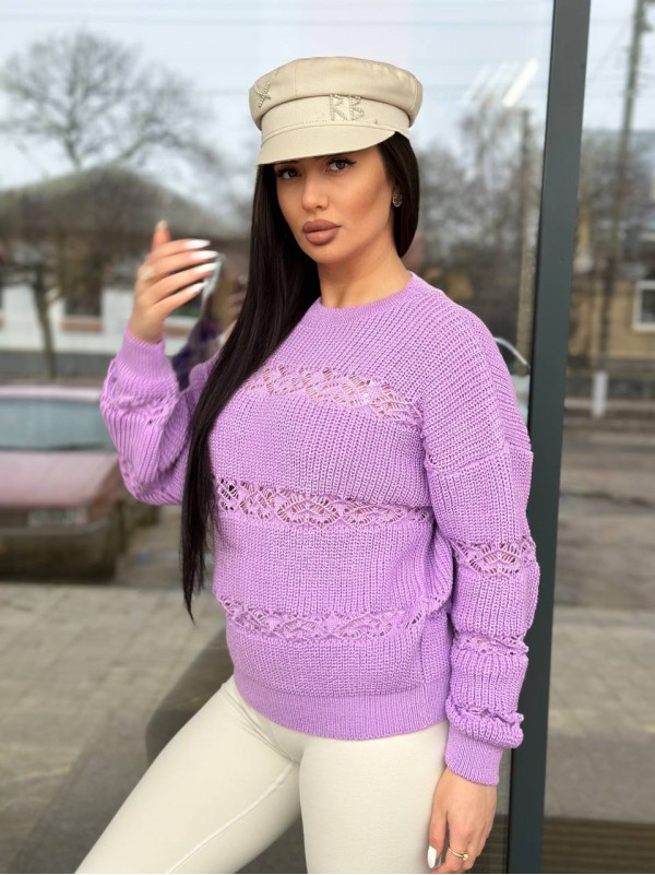 Тонкий жіночий светр бузкового кольору 31738