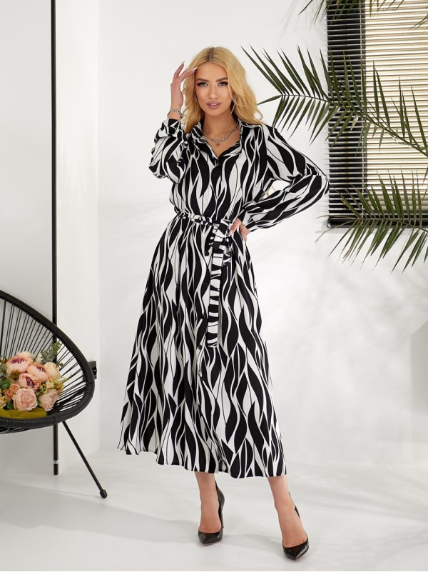 Легка сукня-сорочка з принтом чорного кольору 31758